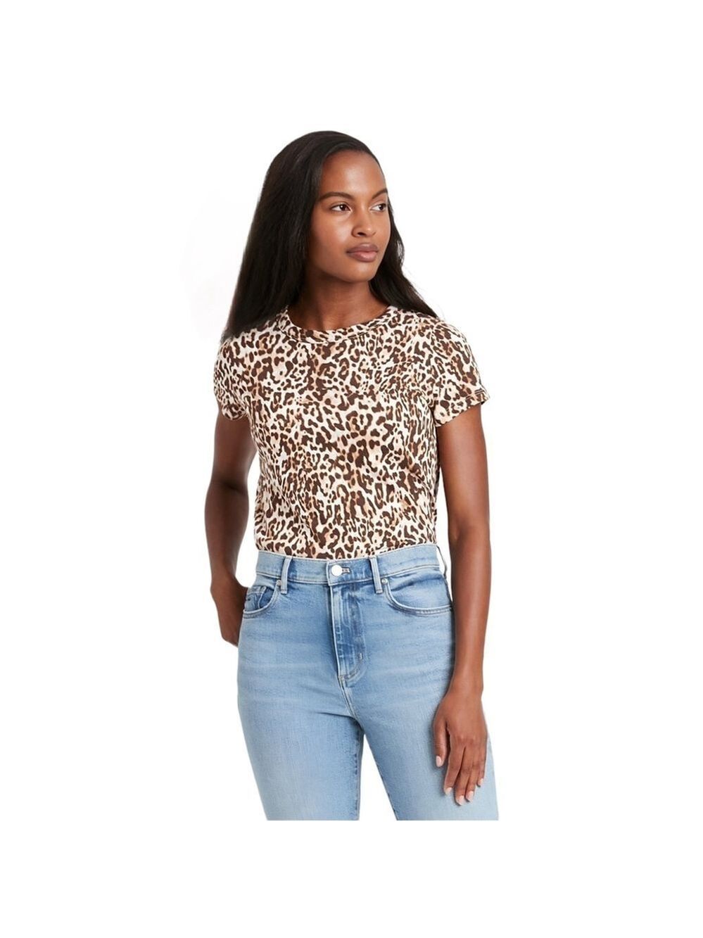 NWOT Banana Republic Crewneck Brown Animal Print Cozy Slub Cotton Tee - XS